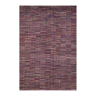 Boho Chic Black/Gold High Low Wool Rug - 5'10'' X 9'1'' For Sale