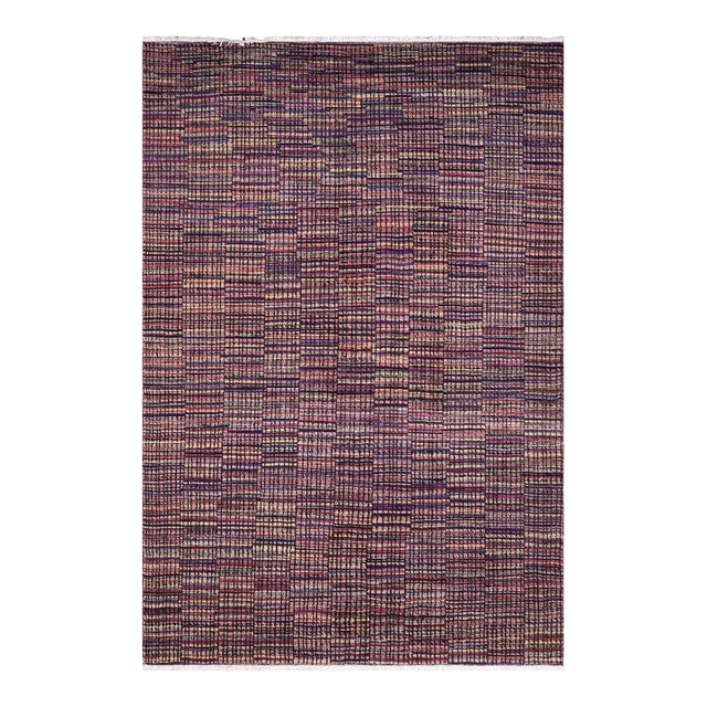 Boho Chic Black/Gold High Low Wool Rug - 5'10'' X 9'1'' For Sale