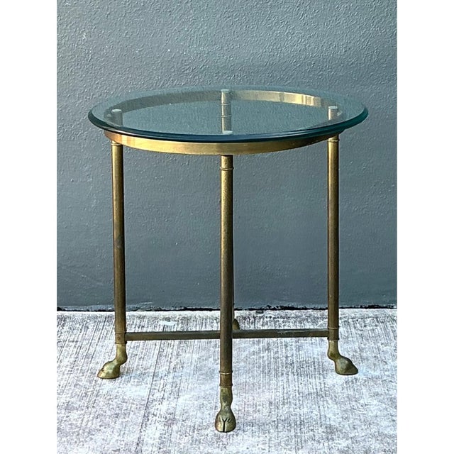 Late 20th Century Vintage Brass and Glass Hoof Footed Side Table After LaBarge For Sale - Image 5 of 12