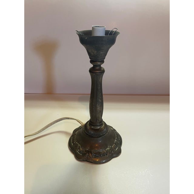 Art Nouveau Vintage Candlestick Table Lamps-a Pair For Sale - Image 3 of 6