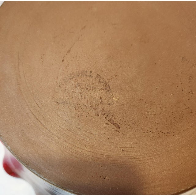 Ceramic Vintage Handmade Ruffled Ceramic Bowl Red & Brown Drip Glaze Studio Pottery For Sale - Image 7 of 9