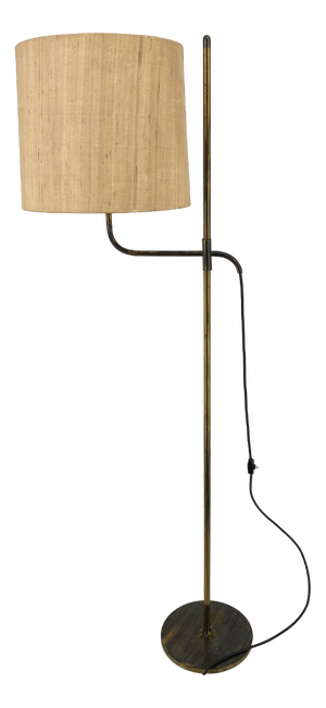 Mid-Century Floor Lamp with Height-Adjustable Fabric Shade by Florian Schulz, Germany, 1950s