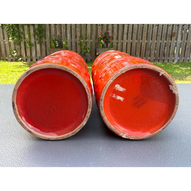 Ceramic 1960s MCM Art Deco Ceramic Vases Abstract Orange Made in Italy - Pair For Sale - Image 7 of 9