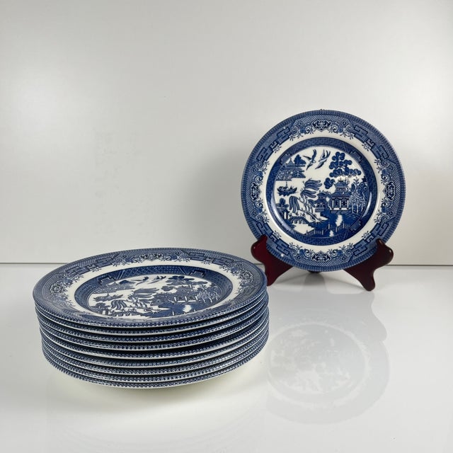 Blue Vintage English Dessert Plates with Asian Pattern, 1970, Set of 10 For Sale - Image 8 of 8