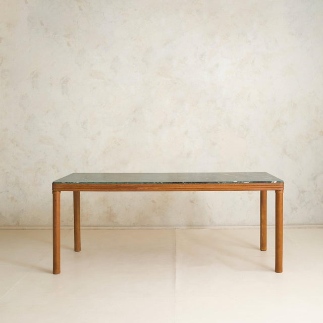 Mid-Century Modern Italian Oak Dining Table with Green Marble Top, 1970s For Sale - Image 3 of 11