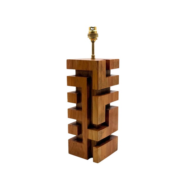 Mid-Century Modern Vintage Hollywood Regency Wood Table Lamp, France, 1970s For Sale - Image 3 of 12