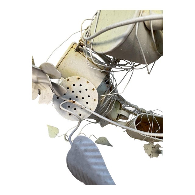Late 20th Century Sculptural Metal Garden Wreath With Watering Cans & Weathered Patina For Sale - Image 11 of 12