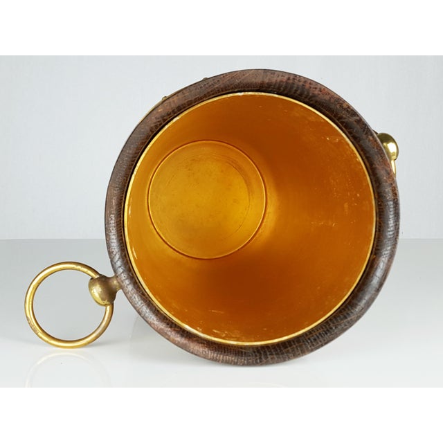 1950s French Oak Aluminum and Brass Ice Bucket from Geraud Lafitte Ouvrier, 1950s For Sale - Image 5 of 9