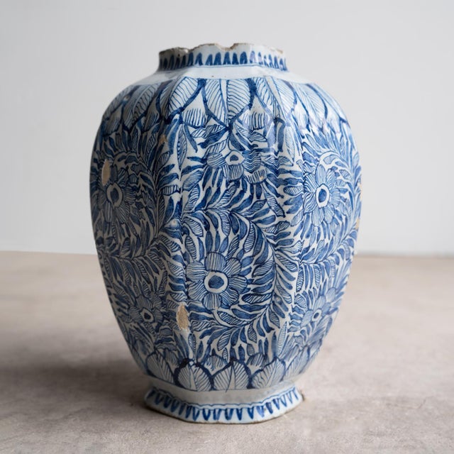 Antique Dutch Delft Vase With Blue and White Chinoiserie Floral Decoration 18th C For Sale - Image 6 of 12
