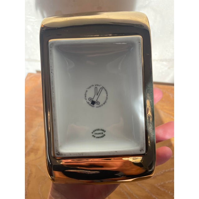 Gold French Limoges Pop Art Porcelain "Tank You" Bud Vase For Sale - Image 8 of 11