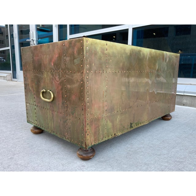 Mid 20th Century Brass-Clad Campaign Coffee Table From Sarreid Ltd. Spain For Sale - Image 5 of 13