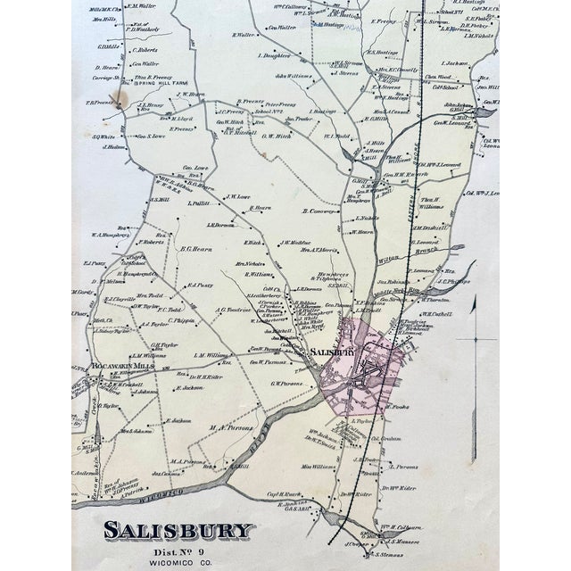 Traditional Salisbury, Maryland, & Rocawakin Mills Original Map, 1877 For Sale - Image 3 of 3