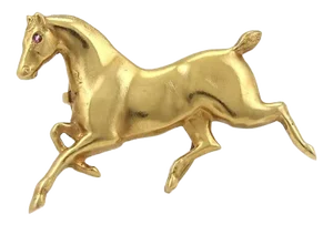 Ruby Horse 14k Yellow Gold Brooch Pin
