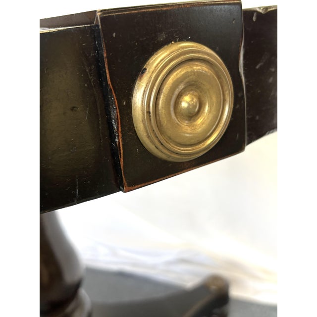 Vintage Neoclassical Style Round Pedestal Table With Brass Medallion Accents For Sale - Image 14 of 17