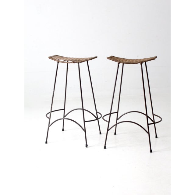 Wood Arthur Umanoff Style Bar Stools Pair For Sale - Image 7 of 11