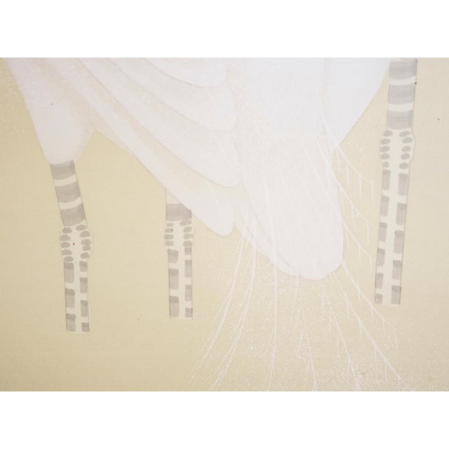 Textile C. 1970s Japanese Style Monochrome Silk Screen "Egrets and Moon" For Sale - Image 7 of 17