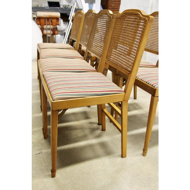 1950's MidCentury LegOMatic Folding Caned Back Wood Chairs, Set of 8