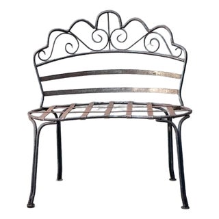 Vintage Wrought Iron Scroll Bench For Sale