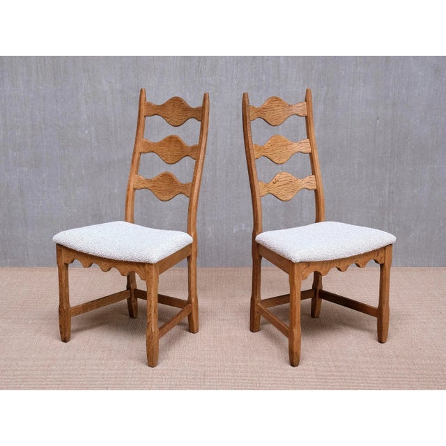 Danish Dining Chairs in Oak and Rubelli Bouclé by Henning Kjærnulf, 1960s, Set of 6 For Sale - Image 4 of 17