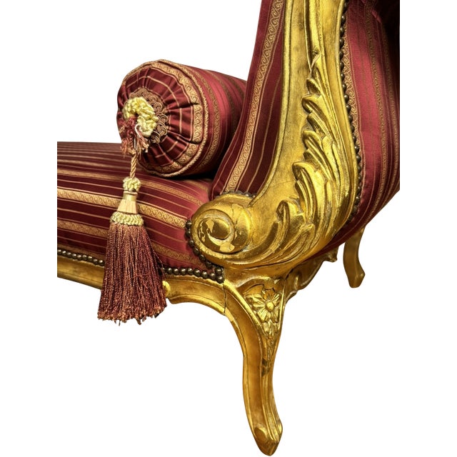 Regency Style Carved Giltwood Daybed in Red Striped Upholstery For Sale - Image 4 of 5