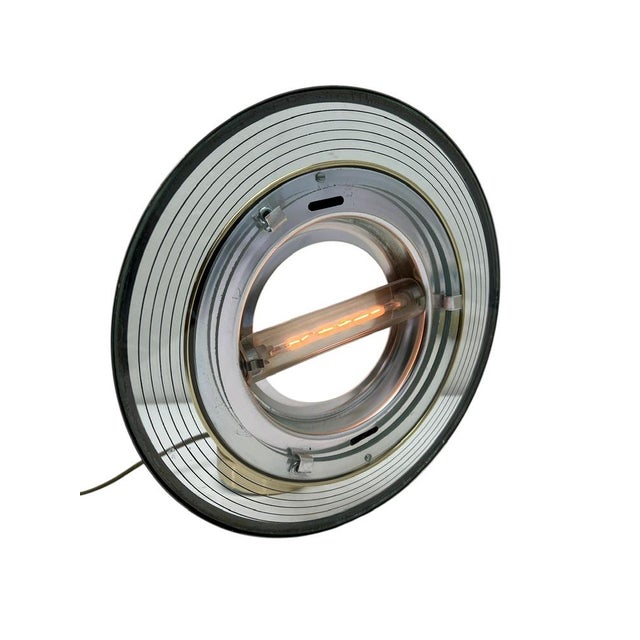 1970s Italian Round Brass and Glass Disc Wall Lamp, 1970s For Sale - Image 5 of 11