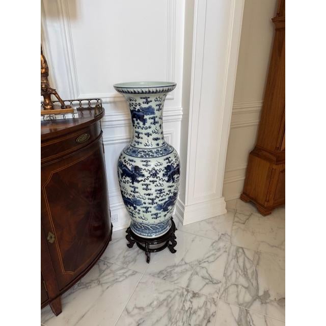 Asian Large Oriental Vases and Stands - a Pair For Sale - Image 3 of 3