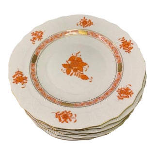 1960s Herend Set of 6 Chinese Bouquet Plates in Rust Color For Sale