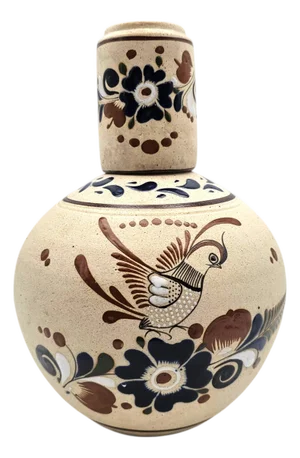 Tonalá Mexican Folk Art Pottery Water Jug With Cup Lid, 12.5
