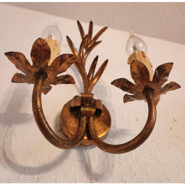 Italian Floral Hand-Forged Gilded Florentine Wall Lamp, 1950s For Sale - Image 6 of 18