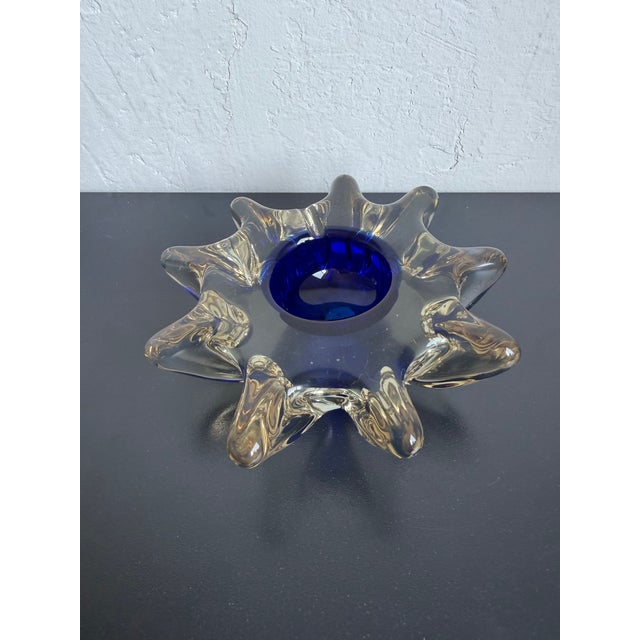 Mid-Century Italian Murano Glass Sommerso Ashtray With Cobalt Blue Center, 1960s For Sale - Image 6 of 12