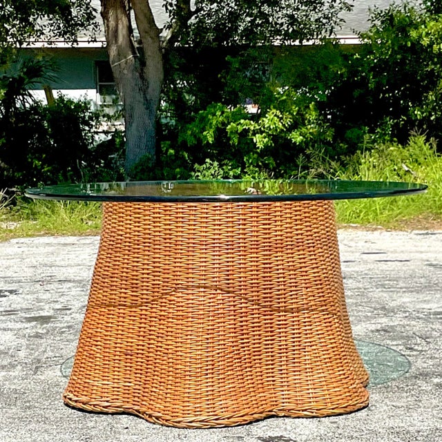 Chocolate Late 20th Century Vintage Coastal Woven Rattan Ghost Center Hall Table For Sale - Image 8 of 8