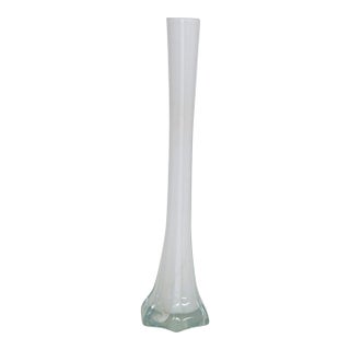 Eiffel Tower Vase White Glass With Slim Tapered Neck and Clear Footed Base 4828b For Sale