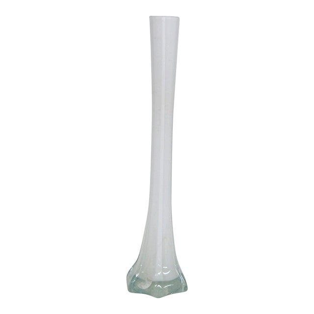 Eiffel Tower Vase White Glass With Slim Tapered Neck and Clear Footed Base 4828b For Sale