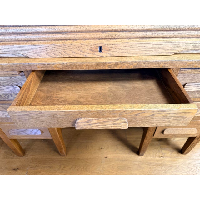Wood Vintage Oak C-Curve Roll Top Desk With Full Fitted Interior For Sale - Image 7 of 10