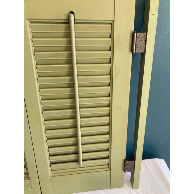 Vintage Green Louvered Wood Shutters – A Pair For Sale In Oklahoma City - Image 6 of 12