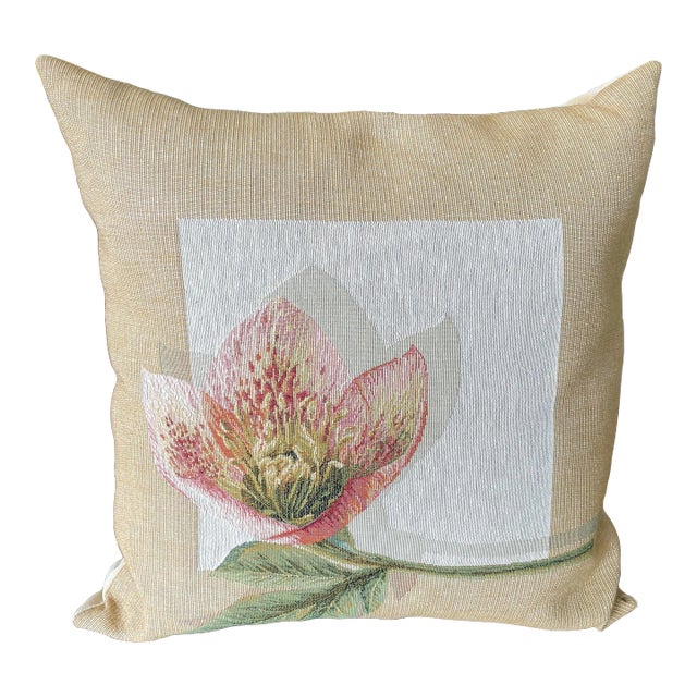 1990s Tapestry Pillow From Belgium With Beige Cotton Velvet Back For Sale