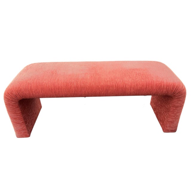 Modern Steve Chase Modern Designer Coral Velvet Upholstered Waterfall Bench For Sale - Image 3 of 3
