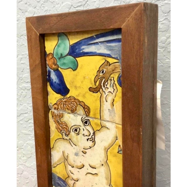Canary Yellow 18th Century Italian Majolica Faience Pottery Putto Framed Tiles For Sale - Image 8 of 10