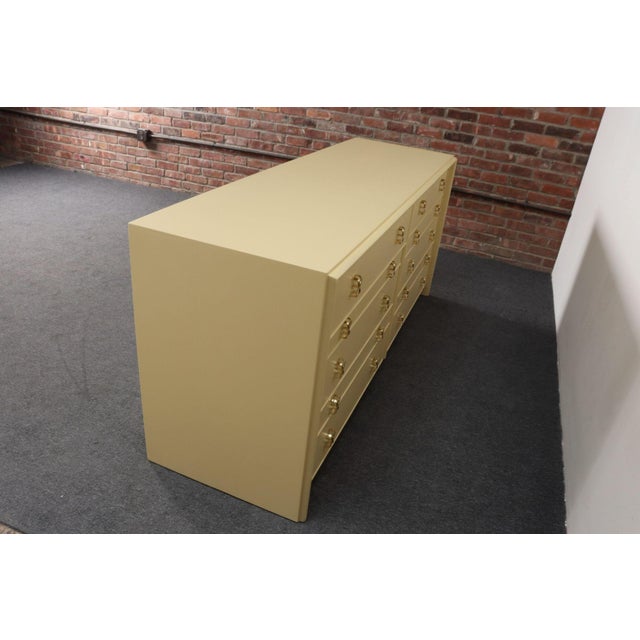 Vintage Ten Drawer Dresser Debonaire Cabinet With Brass X Pulls by Paul Frankl For Sale - Image 16 of 18
