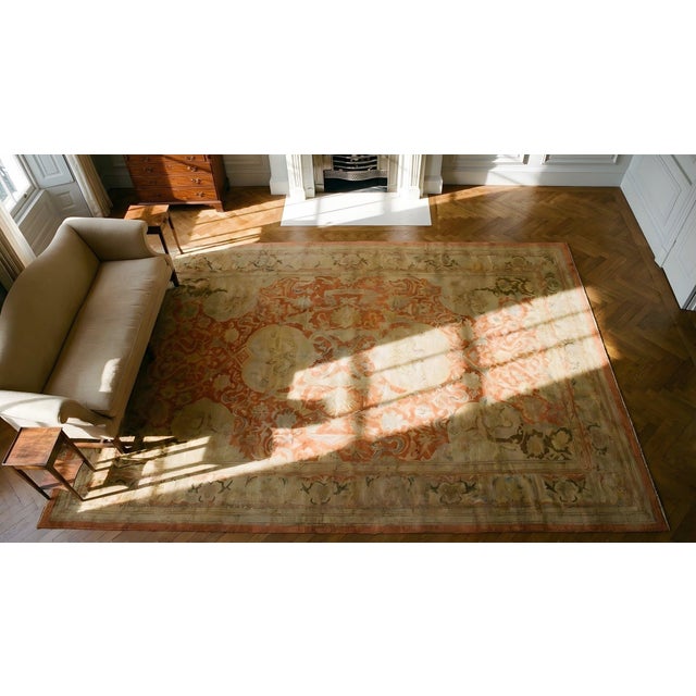 1890s Salmon Camel Medallion Traditional Antique N. Indian Amritsar Rug 11' X 17'2" Handknotted Wool Carpet For Sale - Image 11 of 11