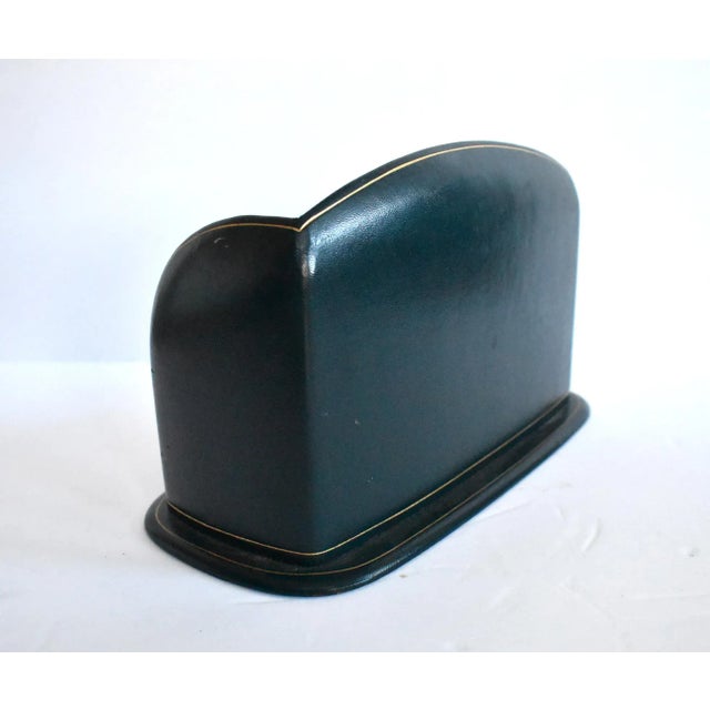 Vintage Italian Green Leather Desk Set - Document Holder, Ashtray, and Letter Holder For Sale - Image 9 of 13