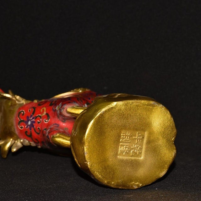 Late 19th Century Cloisonné Enamel Rooster Statue, Gilt Bronze Figure, 2.01kg For Sale - Image 9 of 9