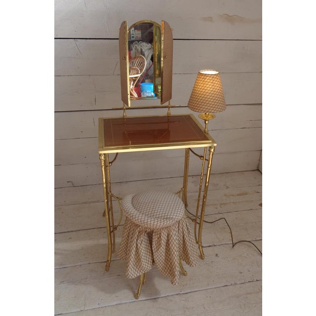 Dressing Table with Lamp and Seat in Faux Bamboo, 1950s, Set of 2 For Sale - Image 10 of 18