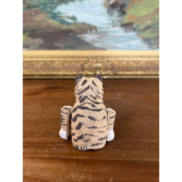 Wood Hand-Carved Articulated Wooden Tiger or Cat Figurine With Painted Details. For Sale - Image 7 of 10