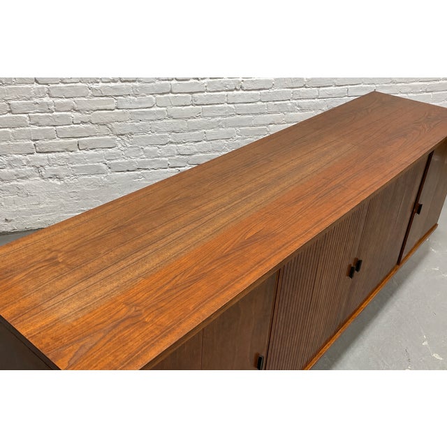 Extra Long Mid Century Modern Tambour Door Garrard Cabinet | Walnut Credenza Sideboard, C. 1960’s For Sale - Image 10 of 13