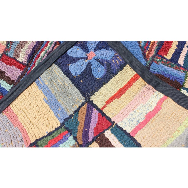Brown Antique American Hooked Rug With Colorful Geometric Design With Striped Border For Sale - Image 8 of 9