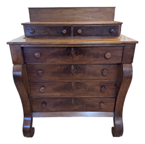 American Late Classical Flame Mahogany Chest of Drawers With Glove Boxes, Circa 1840