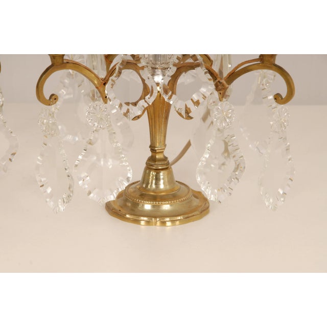 Victorian French Gilt Table Lamps with 4 Lights & Clear Crystal Prism Pendants, Set of 2 For Sale - Image 6 of 11