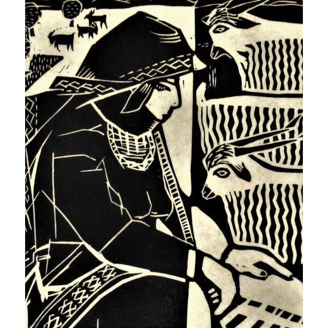 Realism Nevzat Akoral, Woman with Three Goats, Circa 1960 For Sale - Image 3 of 5