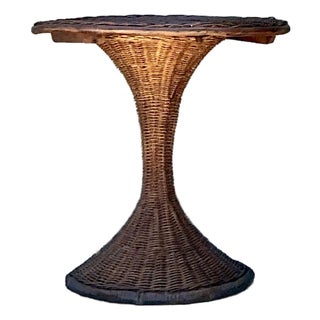 Vintage Woven Rattan Drinks Table For Sale